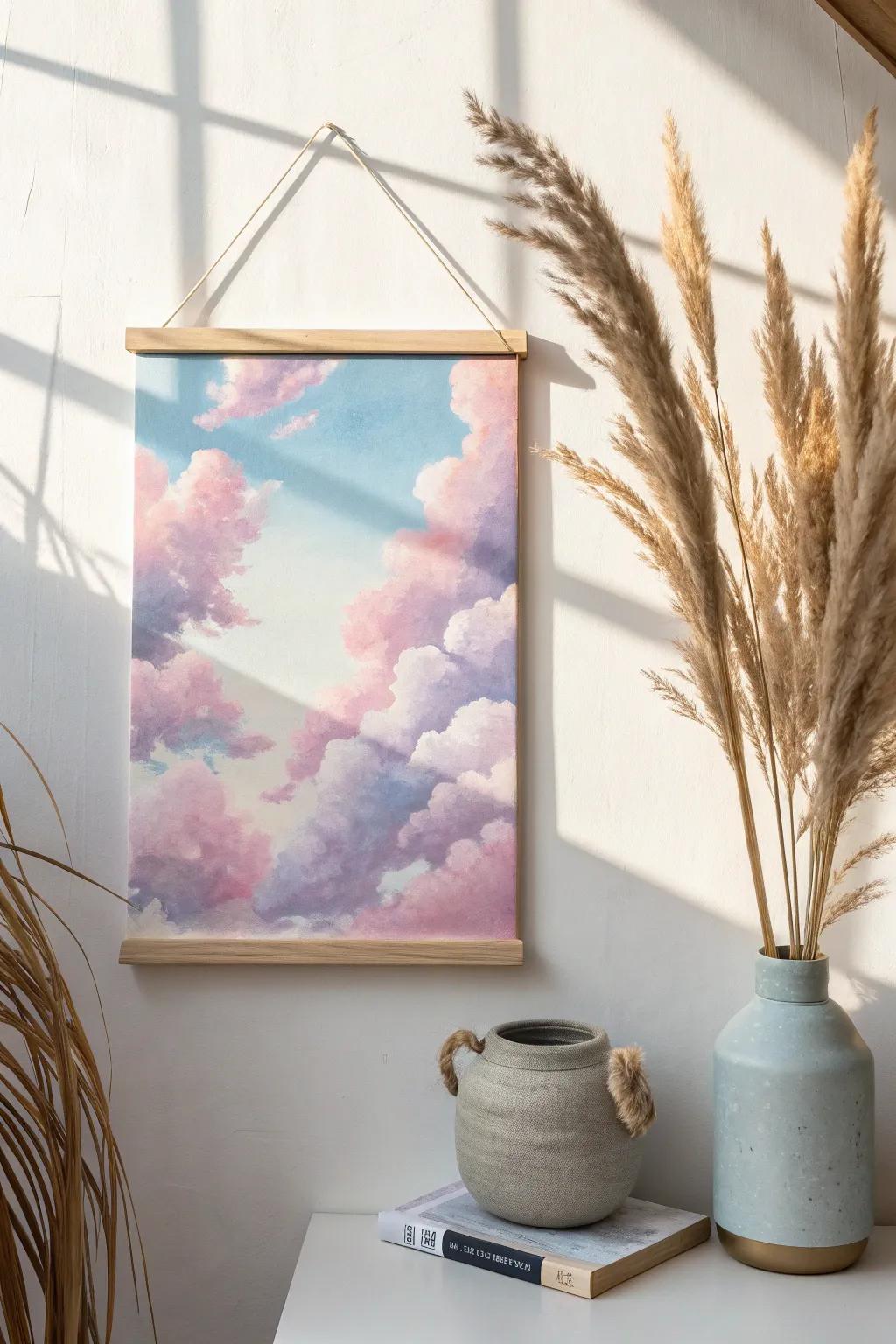 Transform your space with the serene beauty of ethereal clouds on canvas, where minimalism meets dreamy tranquility.