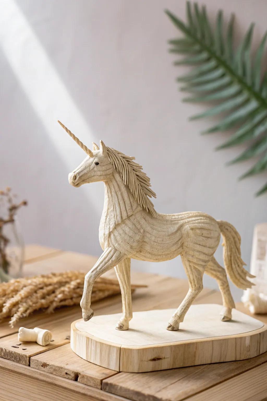 Unleash your imagination with this enchanting toothpick unicorn sculpture, where fantasy meets minimalist elegance.