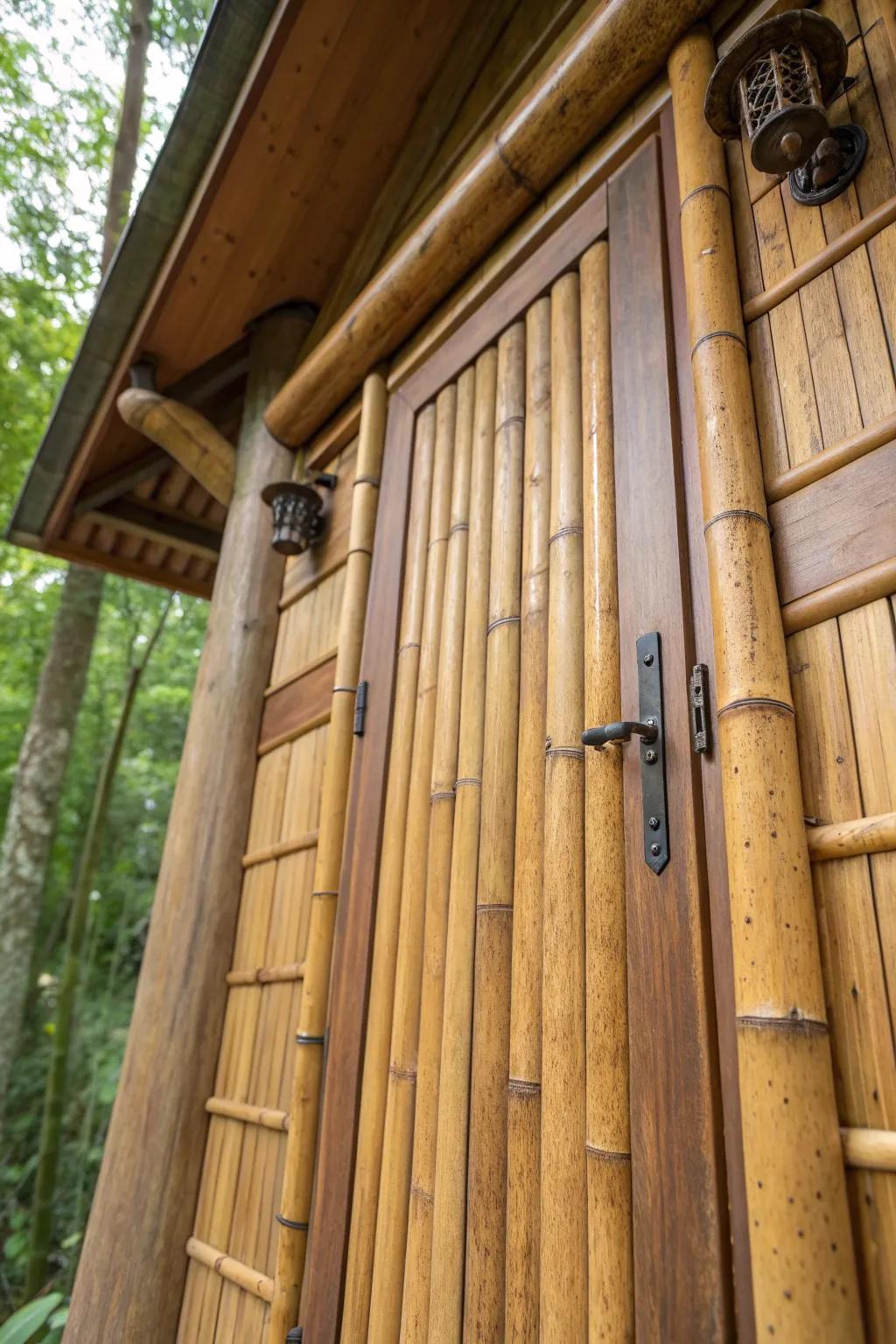 Elevate your treehouse with a bamboo panel door—where eco-friendly meets craftsmanship.