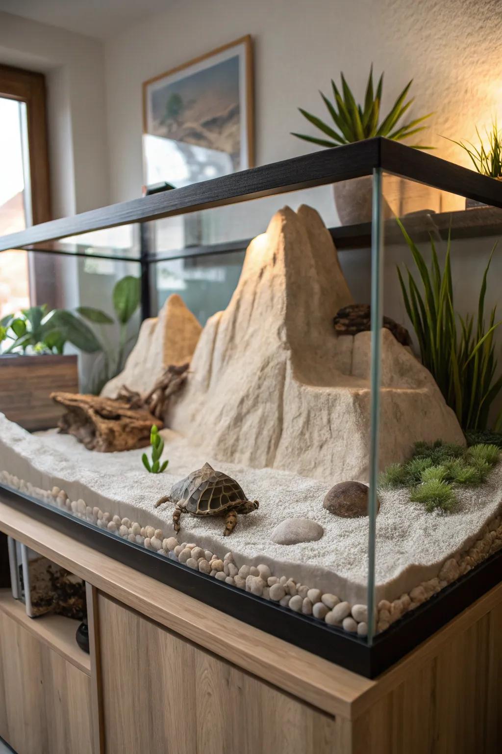 Transform your turtle's habitat with a serene, handcrafted terrain that blends Scandinavian simplicity with Boho charm.