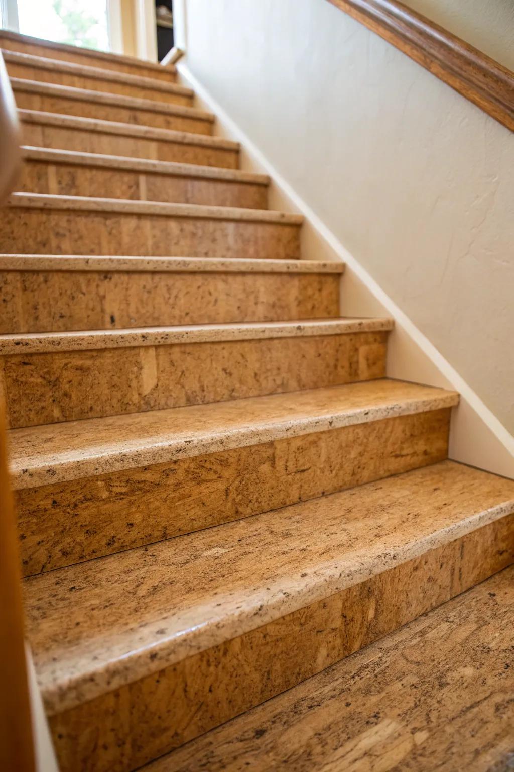 Step into warmth with beautifully crafted cork stairs, perfect for adding a cozy touch to any basement.