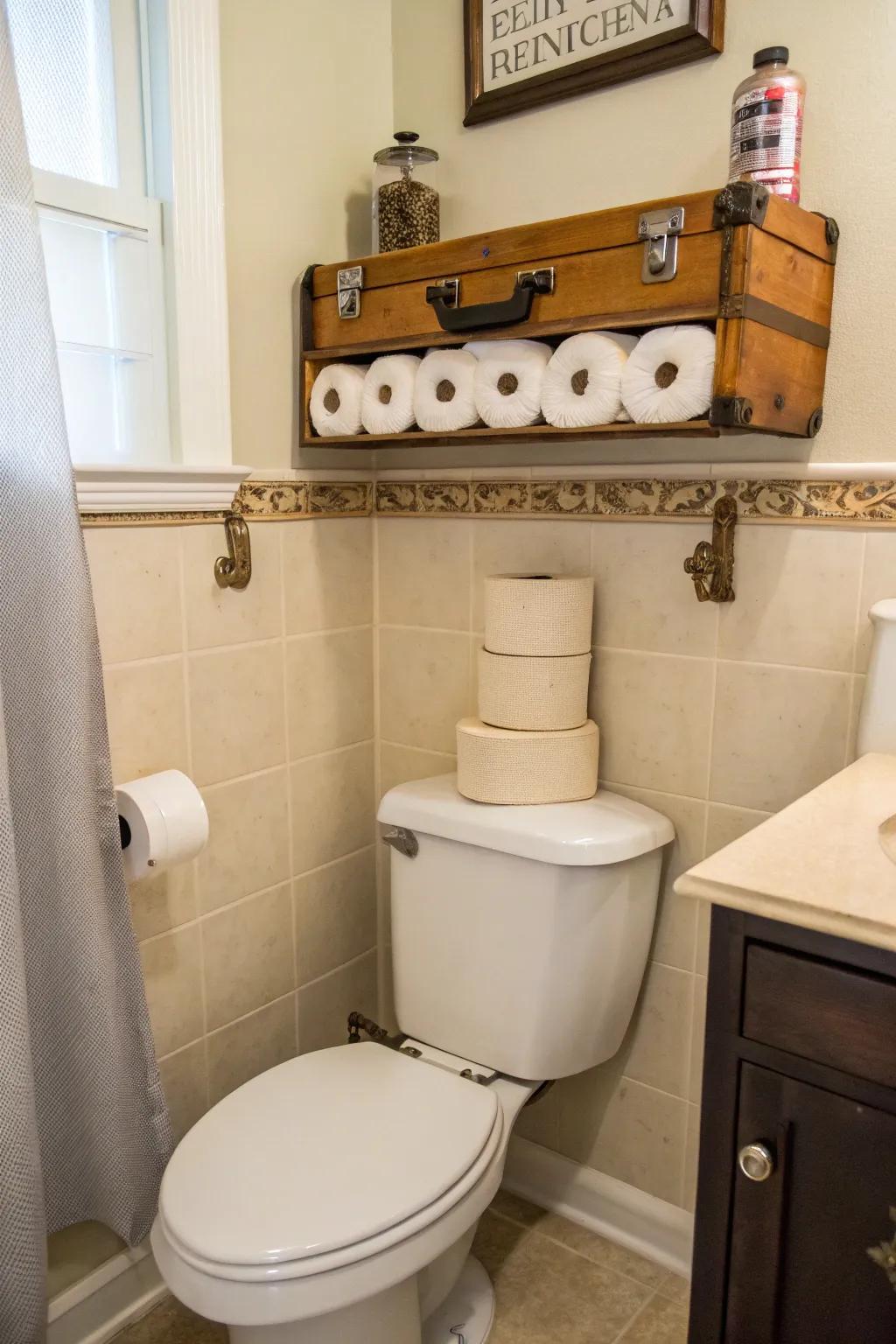 Bring travel flair with a vintage suitcase shelf.