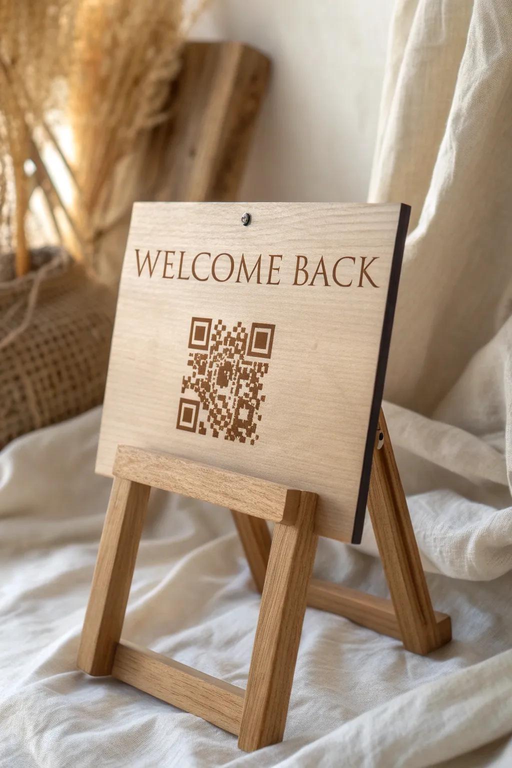 Welcome back with a touch of tech and elegance. Scan the QR code for a delightful surprise!