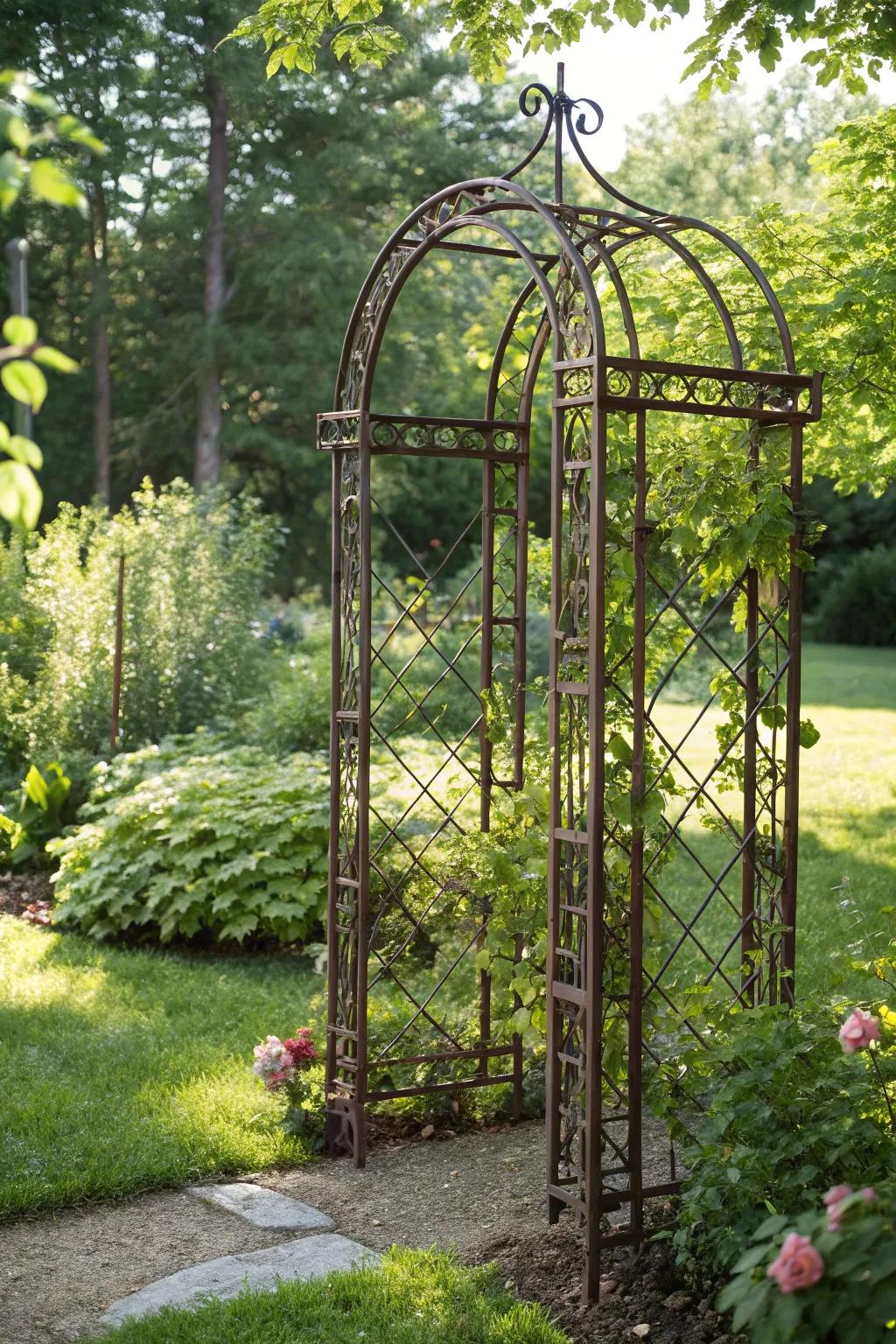 Elevate your garden's charm with a handcrafted metal trellis, where art meets nature.
