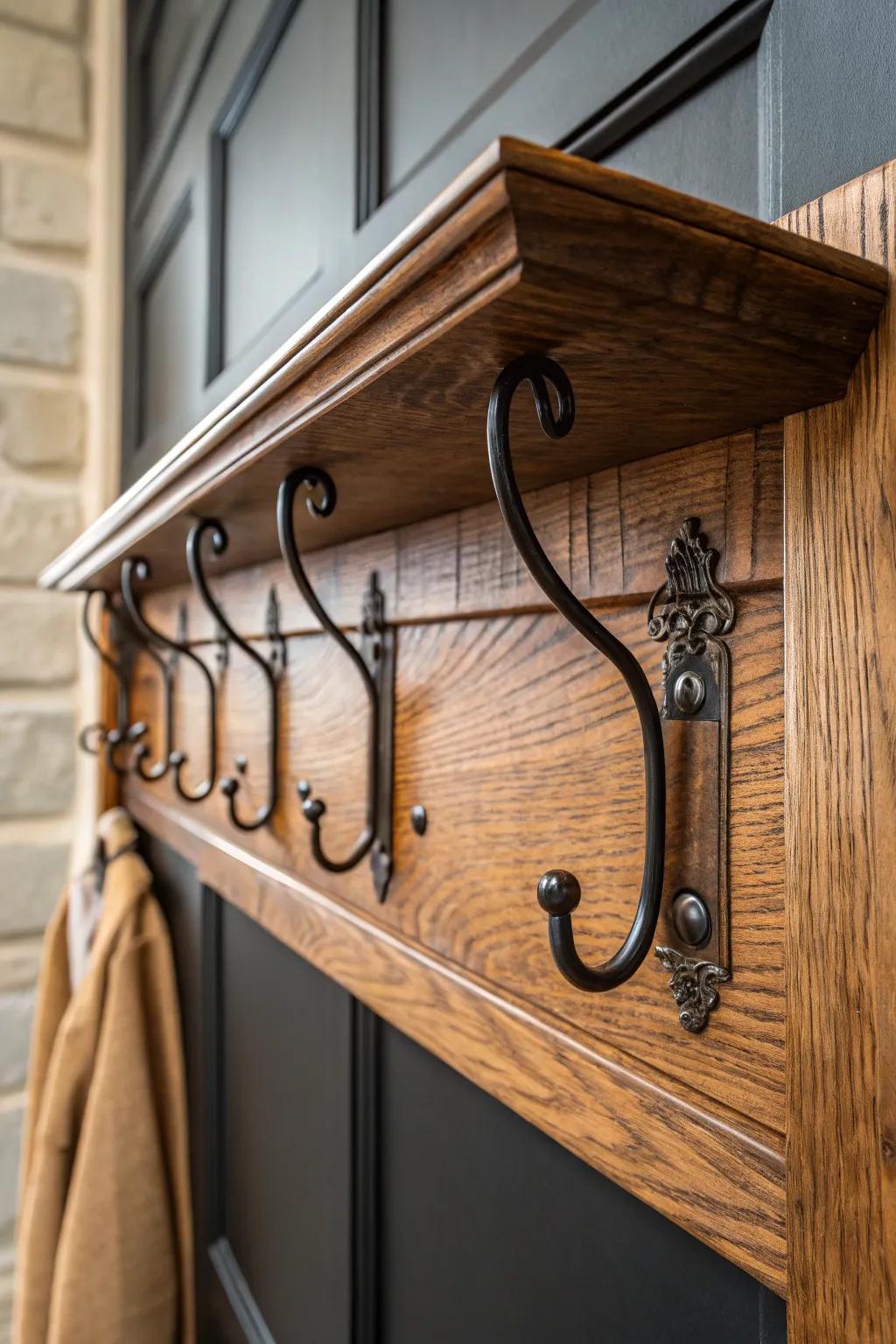 Elevate your entryway with the timeless elegance of a handcrafted wooden coat rack.