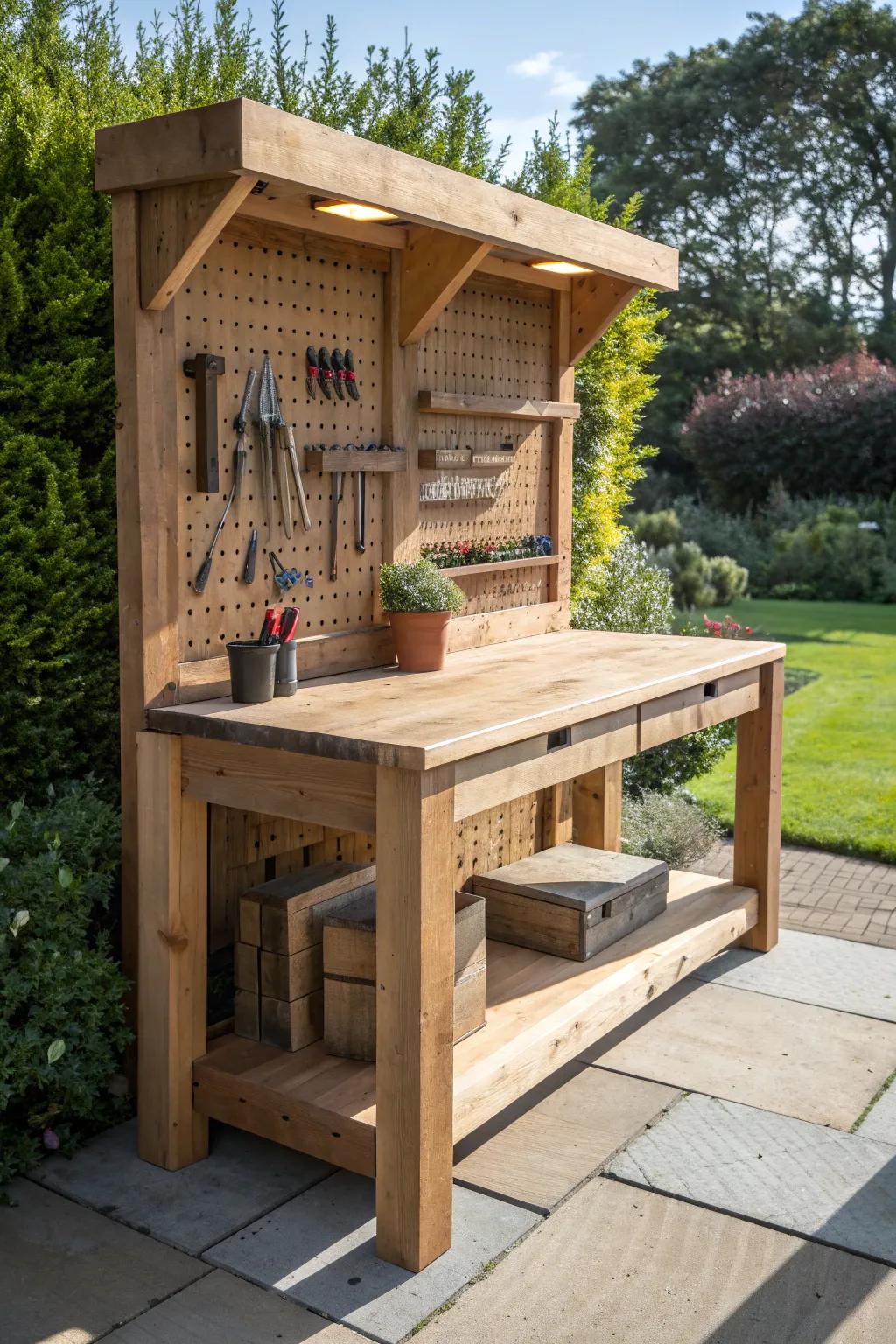 Elevate your craftsmanship with an outdoor workbench that marries utility and nature.
