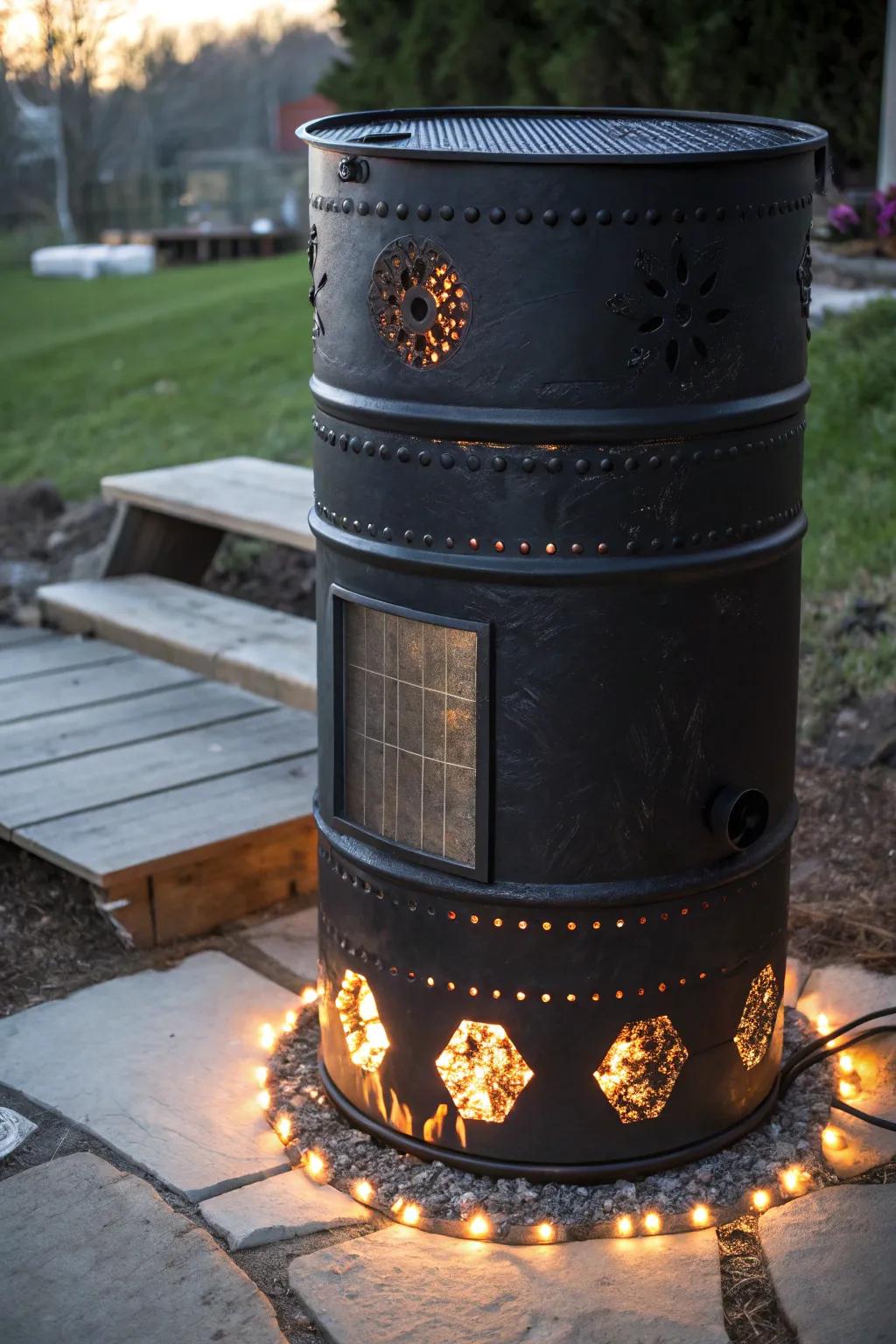 Illuminate your evenings with a burn barrel that combines craftsmanship and sustainability.