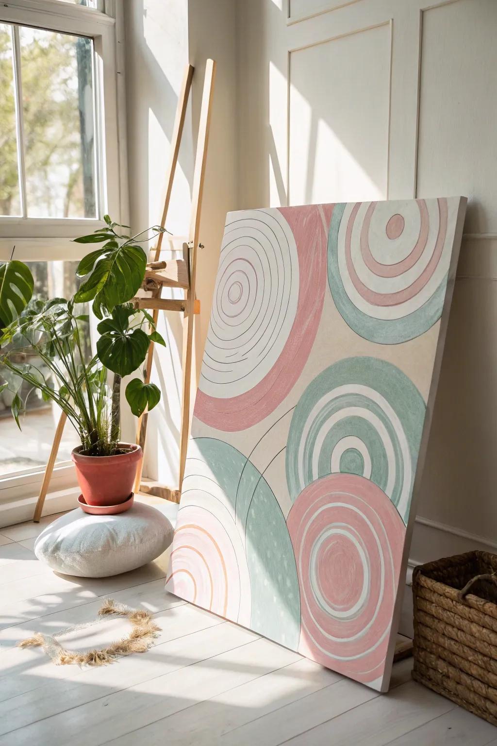 Embrace the serene beauty of circular motion with this minimalist abstract painting, perfect for adding a lively yet calming touch to your space.