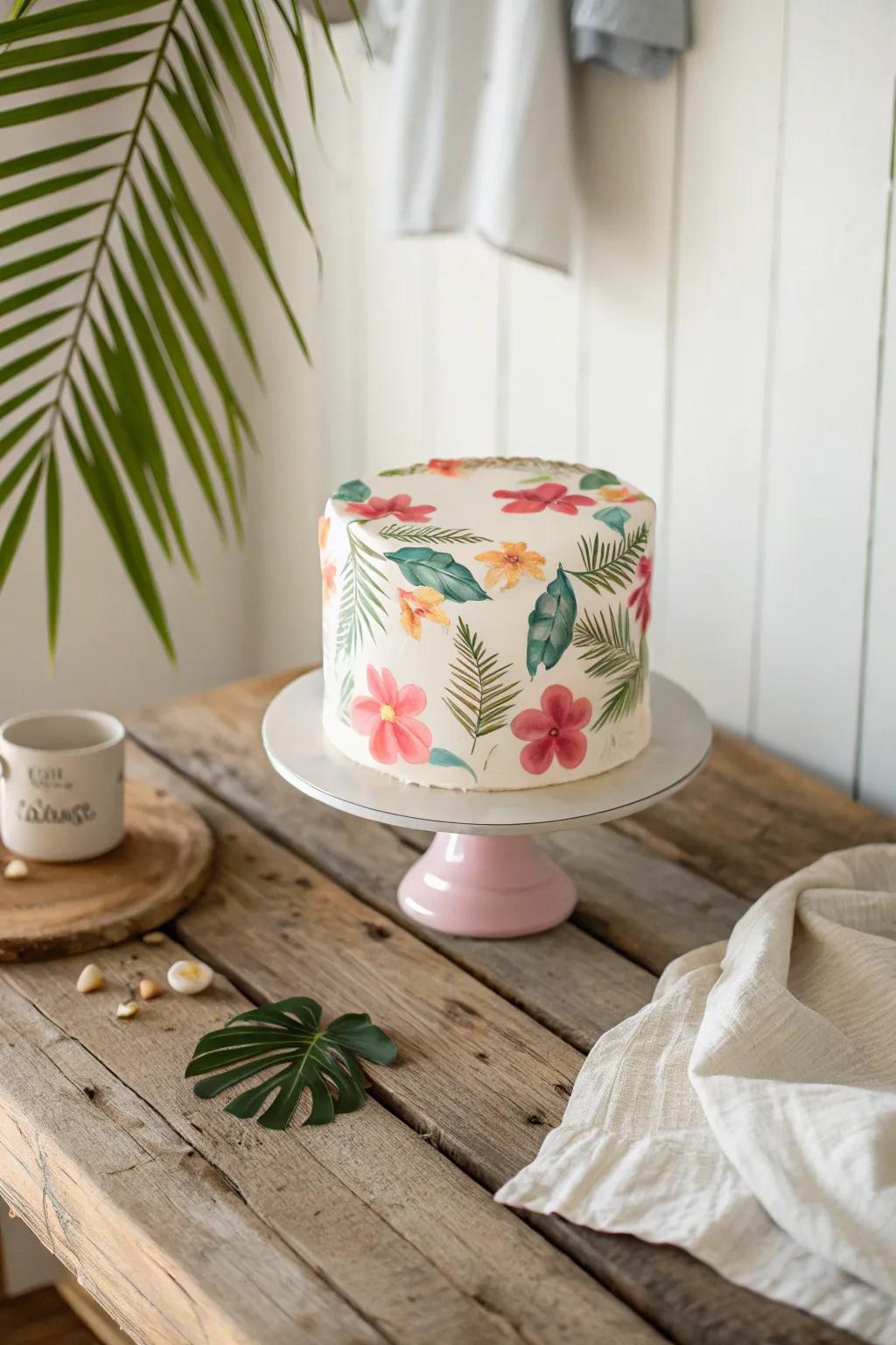 Celebrate in style with a Hawaiian shirt patterned cake—where island vibes meet minimalistic elegance.