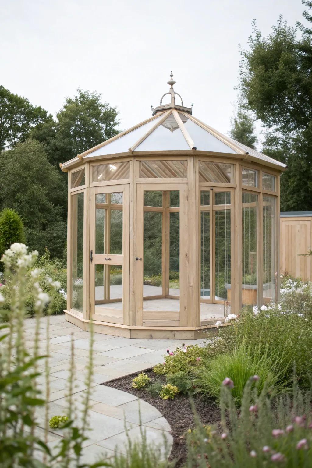 Elevate your garden with an elegantly unique octagonal aviary, where minimalist design meets natural beauty.
