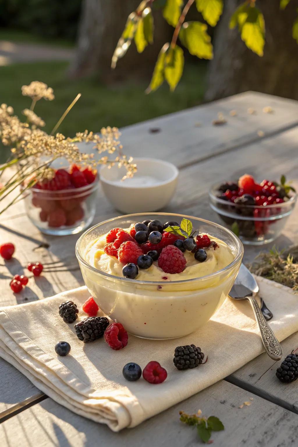 Seasonal berries add vibrant color and fresh flavor.