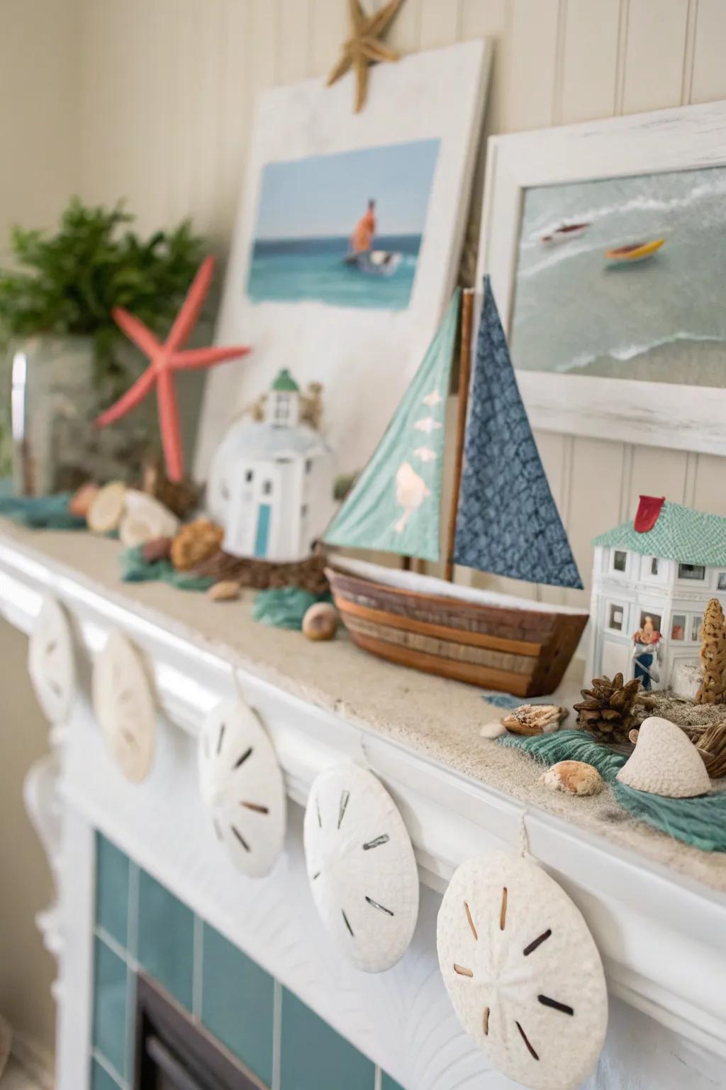 Bring sophistication to your mantel with coastal accents.