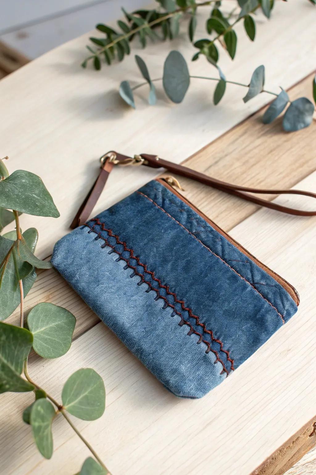 Give your old jeans a new life with this chic upcycled denim pouch. Perfectly blending rugged charm and minimalist elegance. #SewMinimal