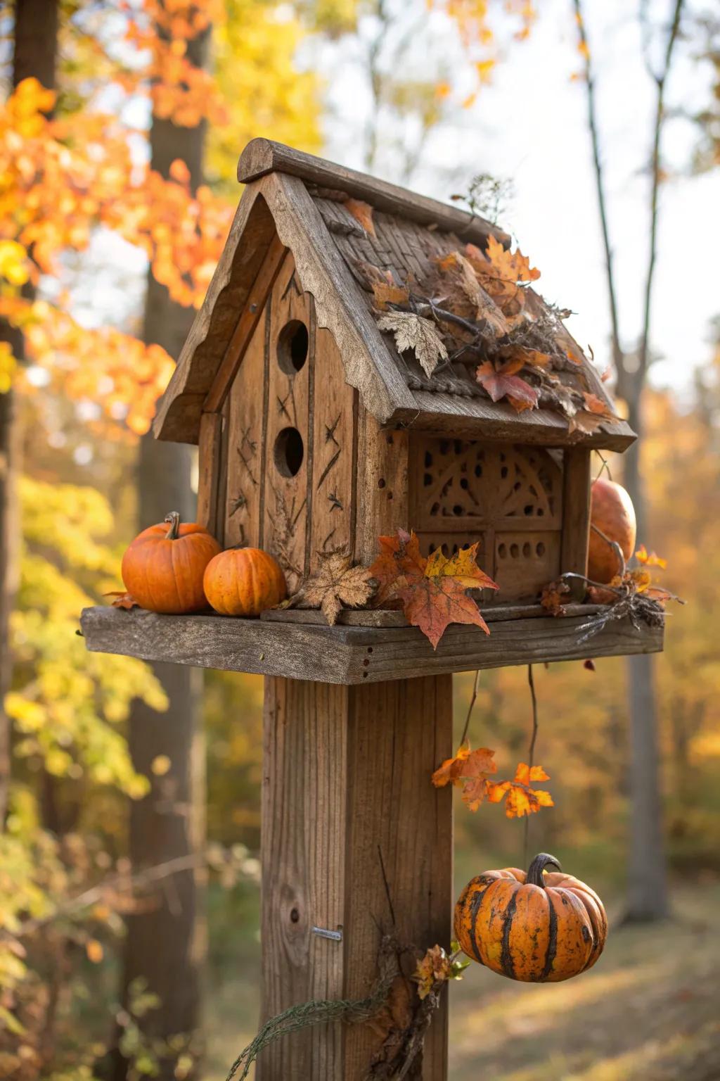 Elevate your birdhouse with seasonal flair—embrace autumn with handcrafted charm.