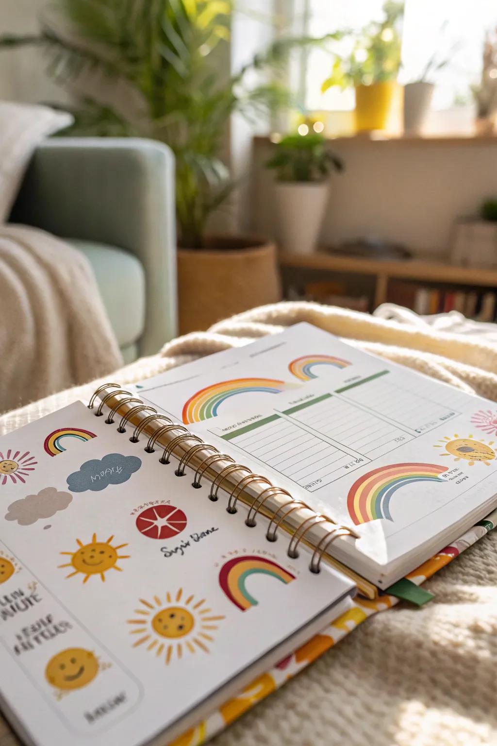 Inspirational stickers brightening up a daily planner.