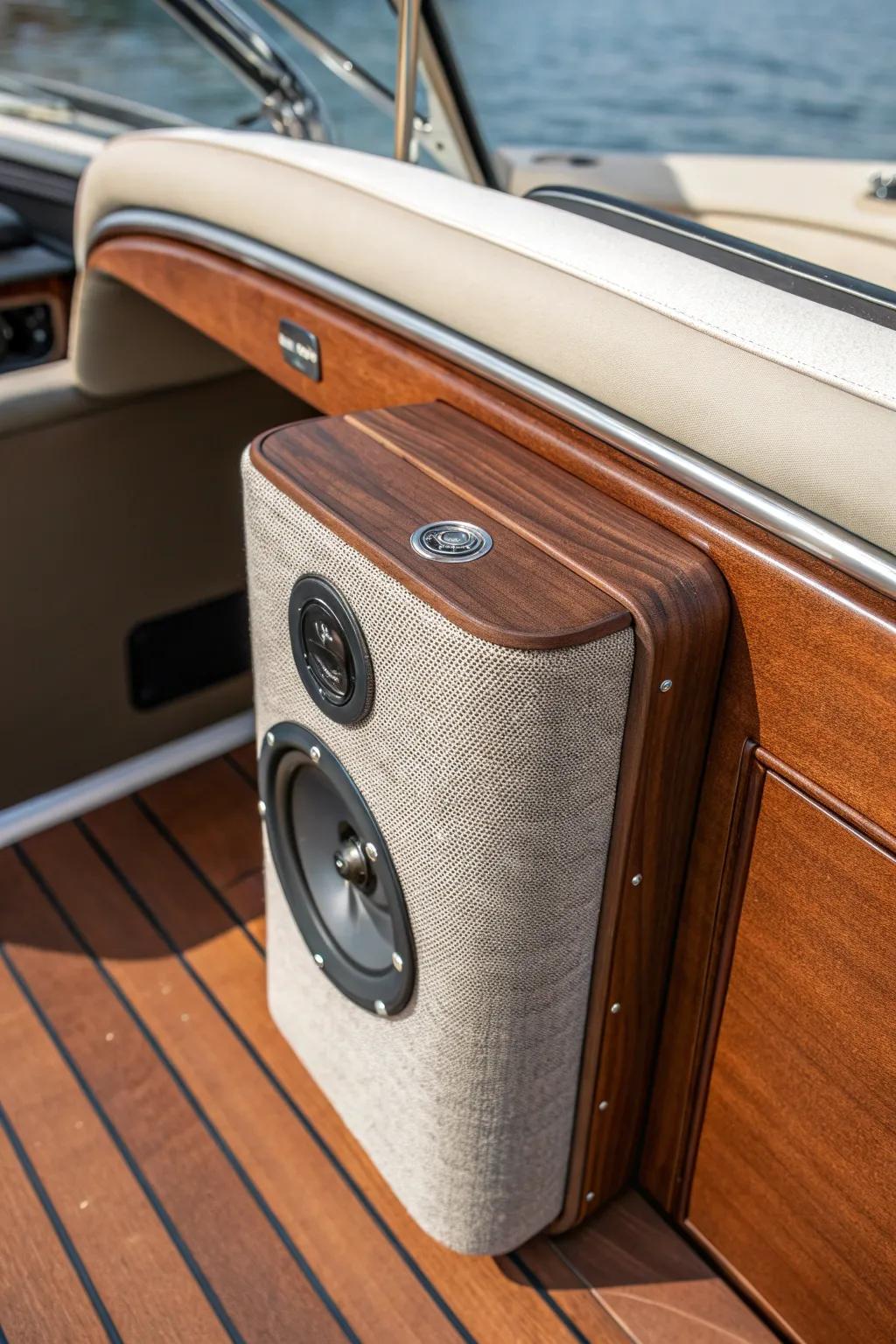 Elevate your boating experience with fabric-wrapped speaker mounts that blend style and function.