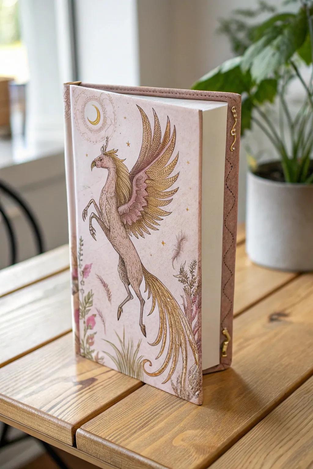 Embrace the charm of mythical creatures with this beautifully painted book cover, a perfect blend of artistry and simplicity.