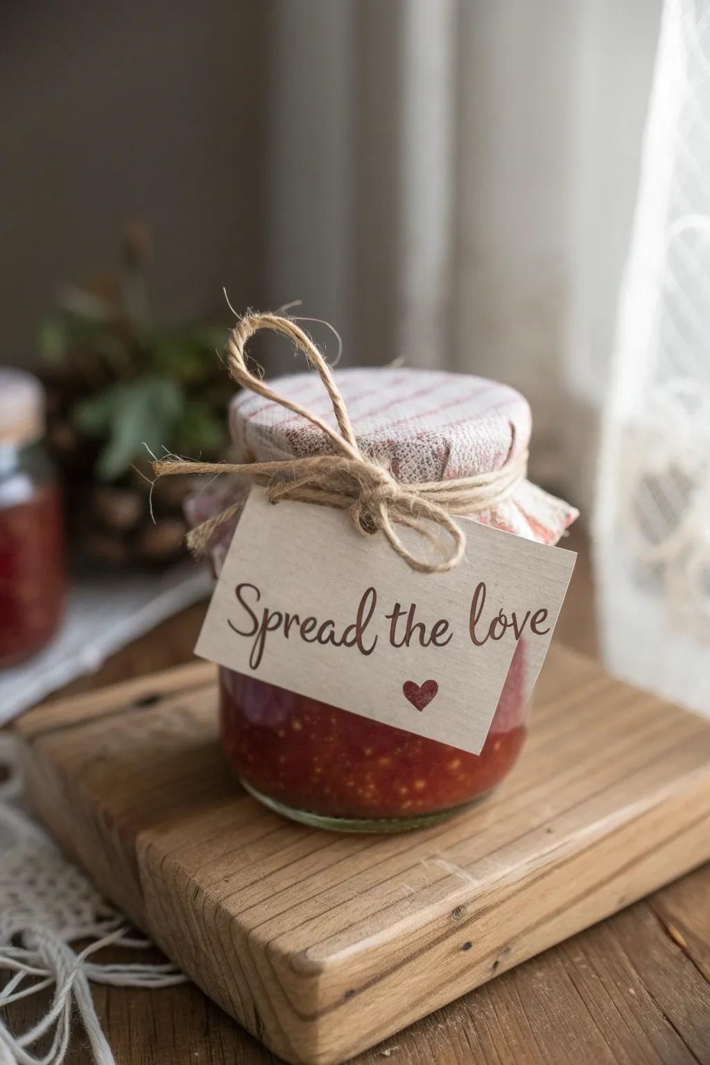 Spread the love with these adorable mini jarred jams, perfect for a charming bridal shower favor!