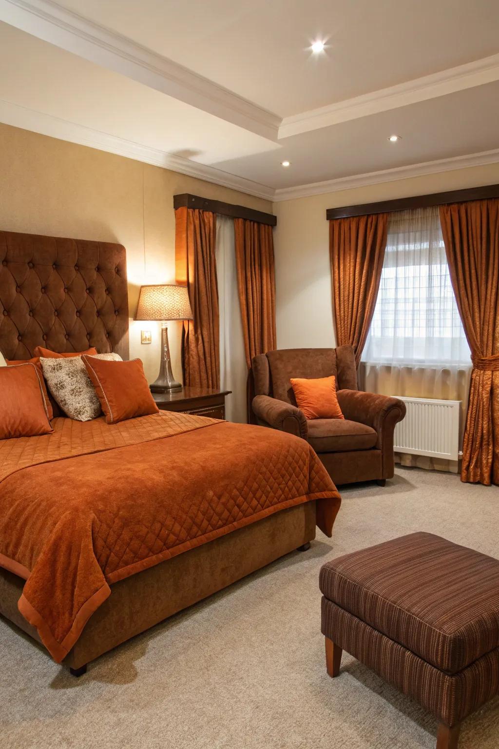 Brown upholstered furniture offers a classic foundation.