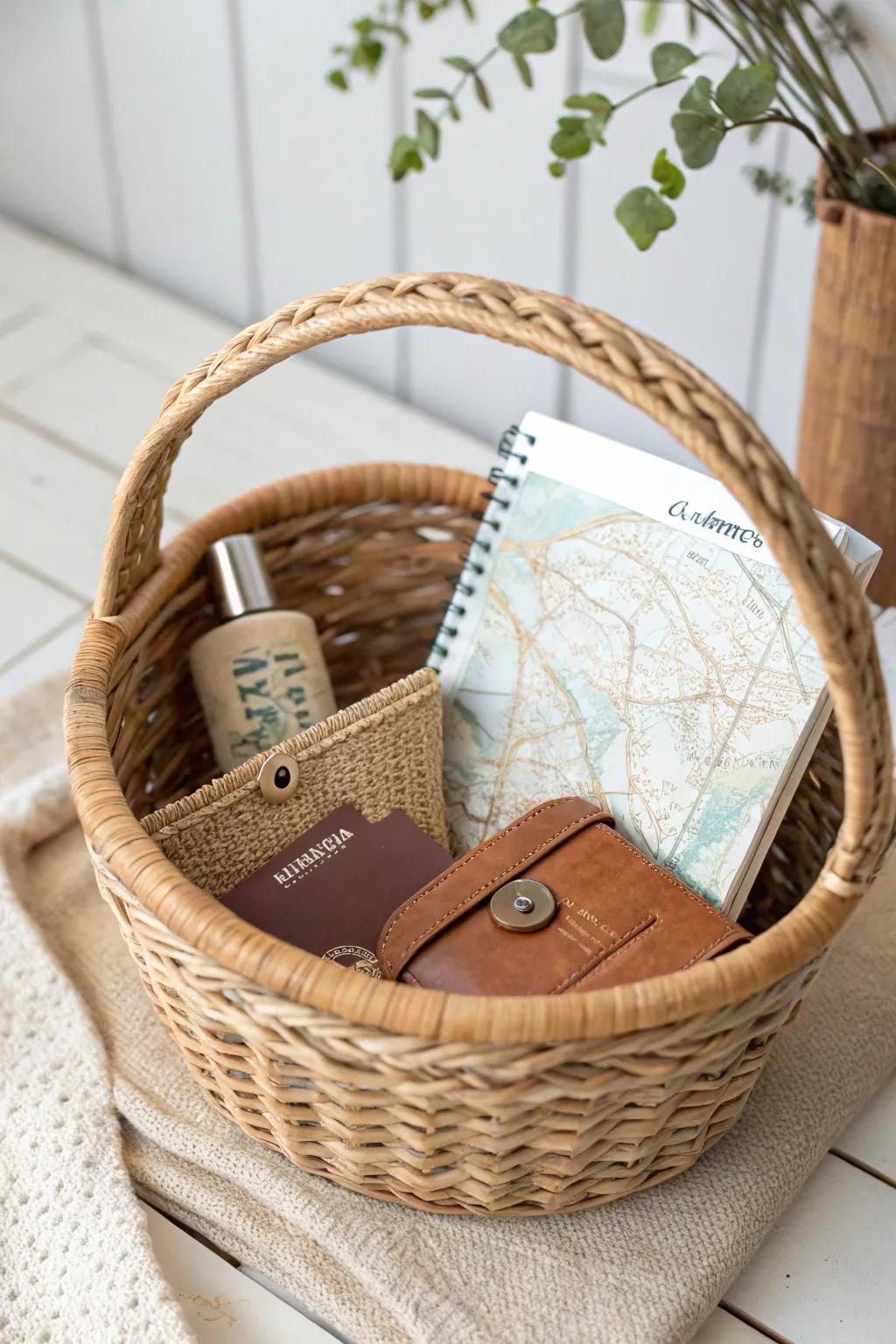 Travel in style: Embrace adventure with these wanderlust essentials in a chic burr basket.