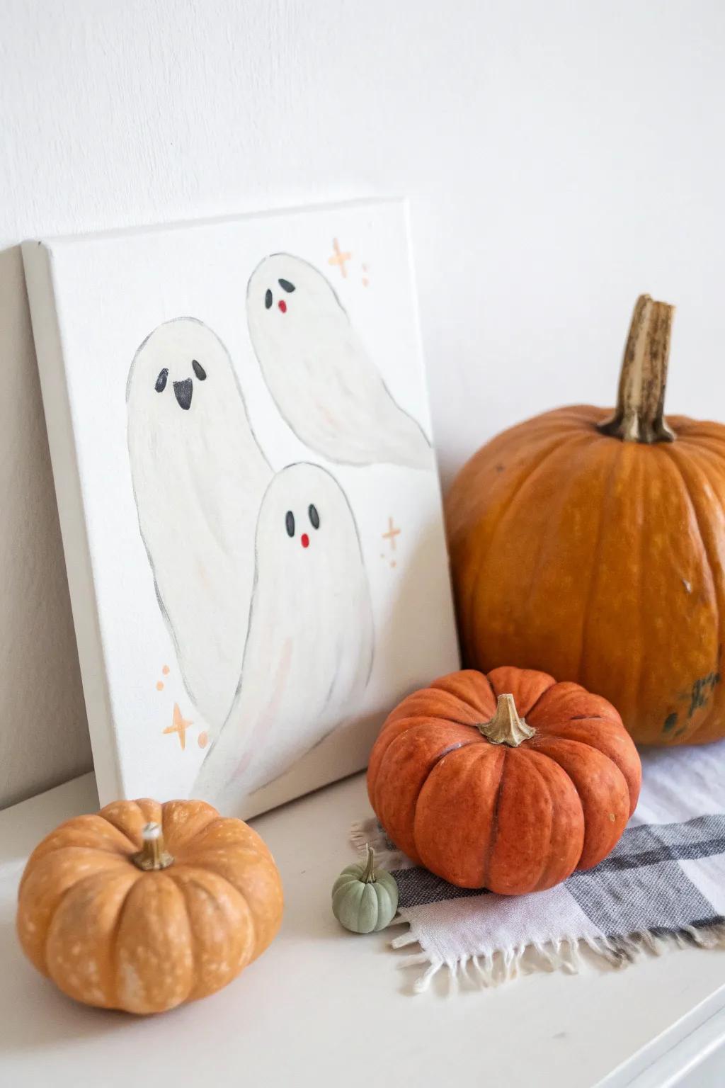 Whimsical spirits meet autumnal charm in a minimalist masterpiece.