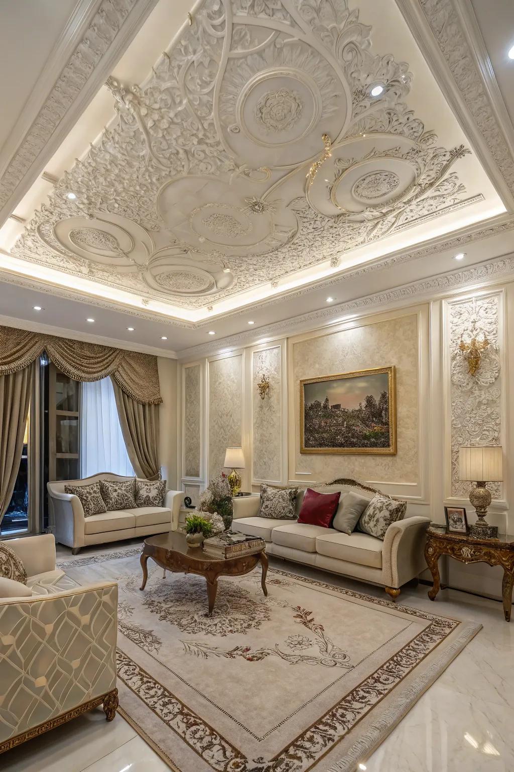 Custom-carved details provide a unique and personal touch to ceilings.