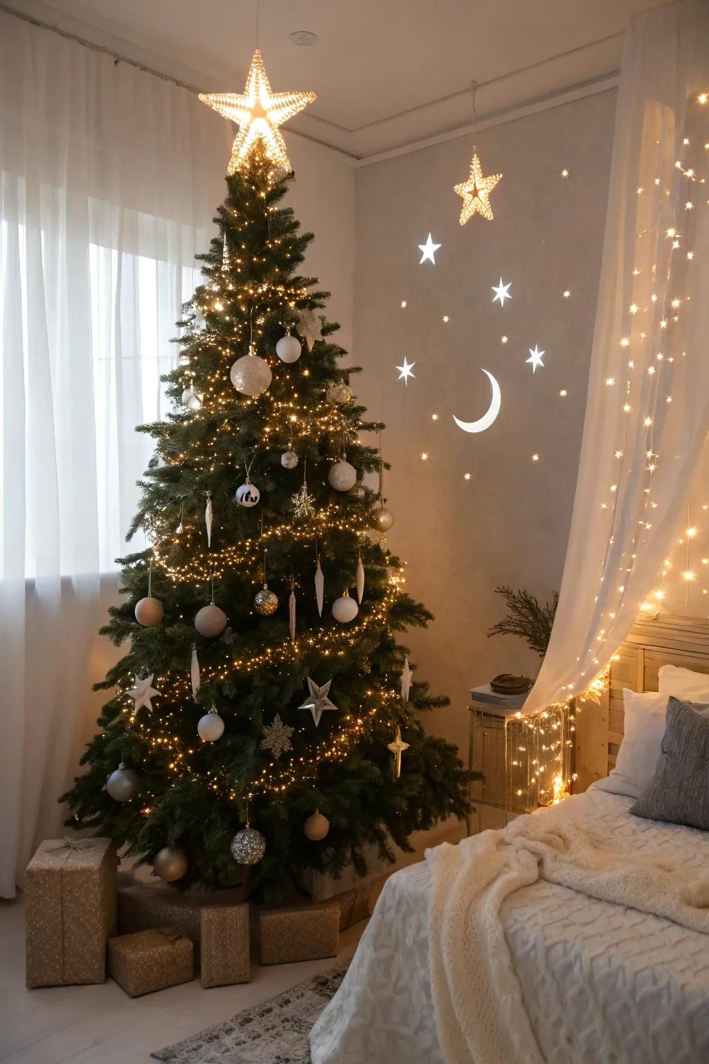 A celestial-themed tree that transforms your space into a starry night.