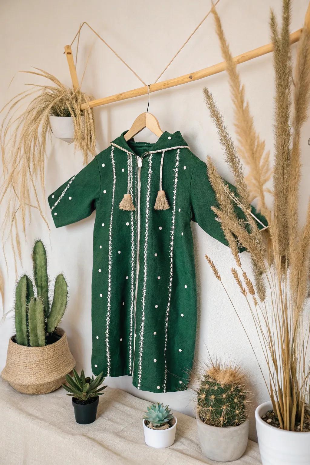 Embrace your inner desert spirit with this chic DIY cactus costume — a perfect blend of simplicity and creativity.