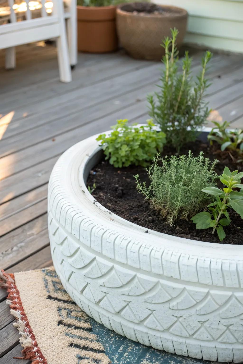 Transform waste into wonder: Discover how an old tire rim can become a charming, minimalist garden centerpiece. 🌿✨ #UpcycledGarden #ScandiBoho #GreenLiving