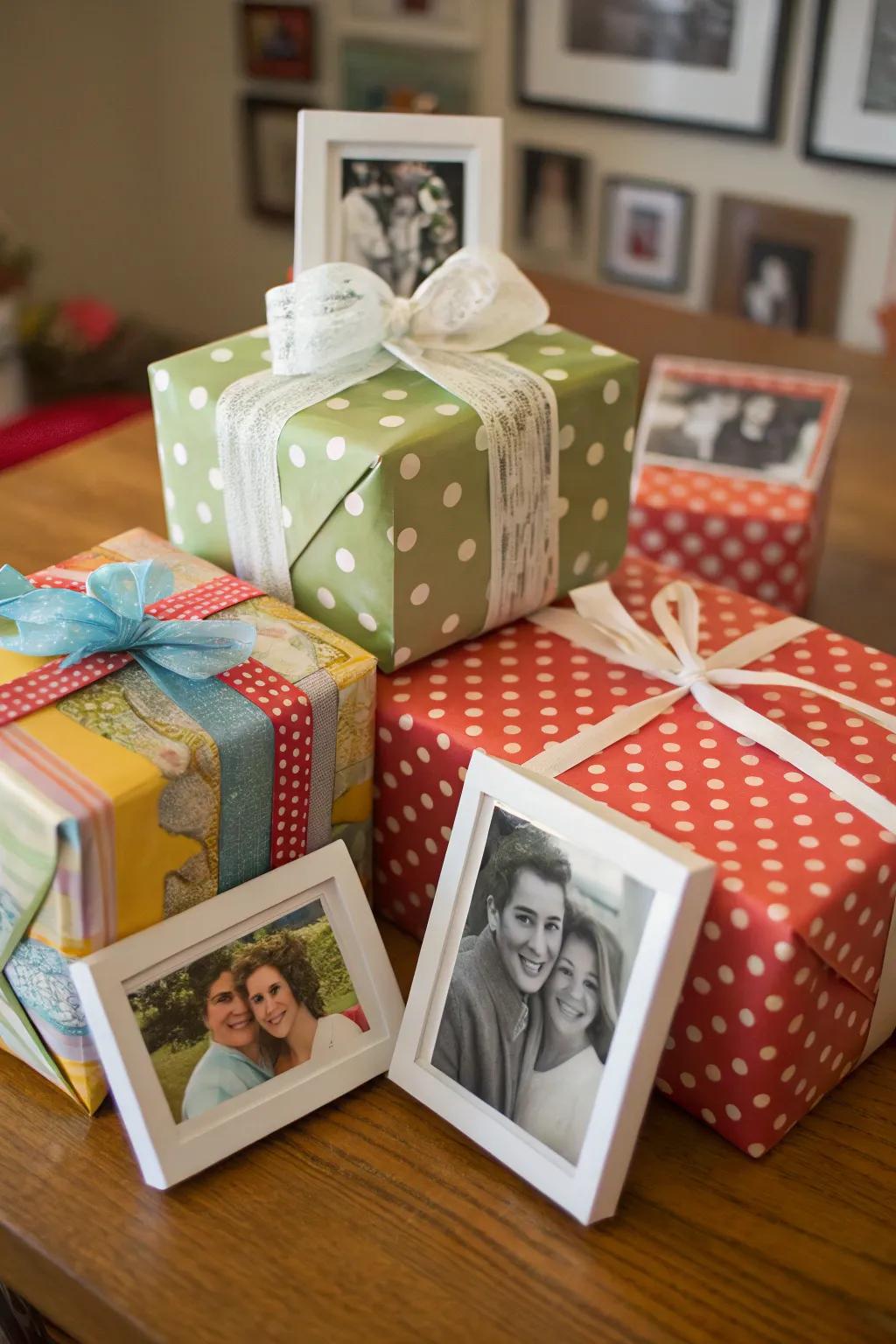 Gifts adorned with personal photo memories for a heartfelt touch.