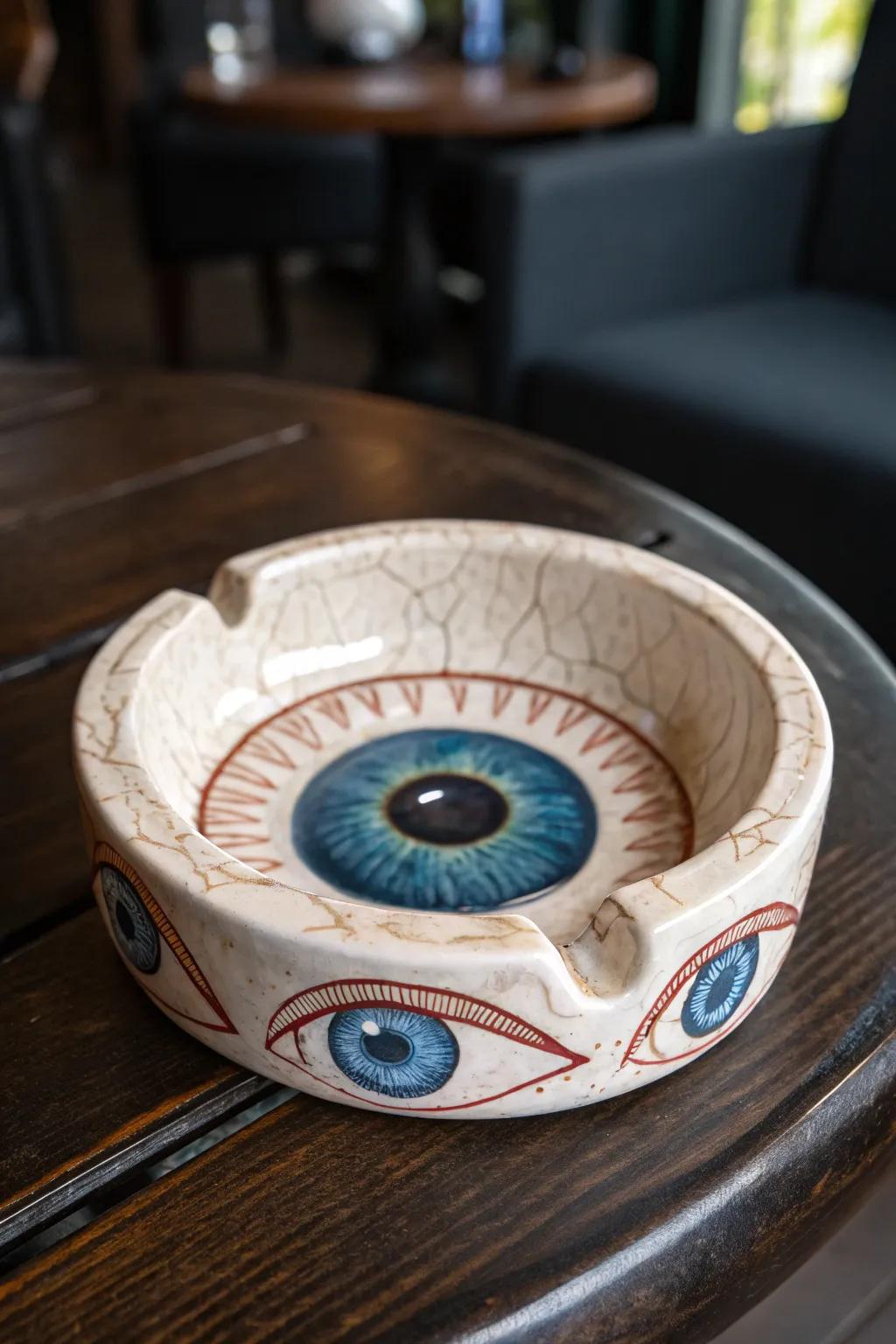 This surreal eye-shaped ashtray is a conversation starter with its captivating craftsmanship.