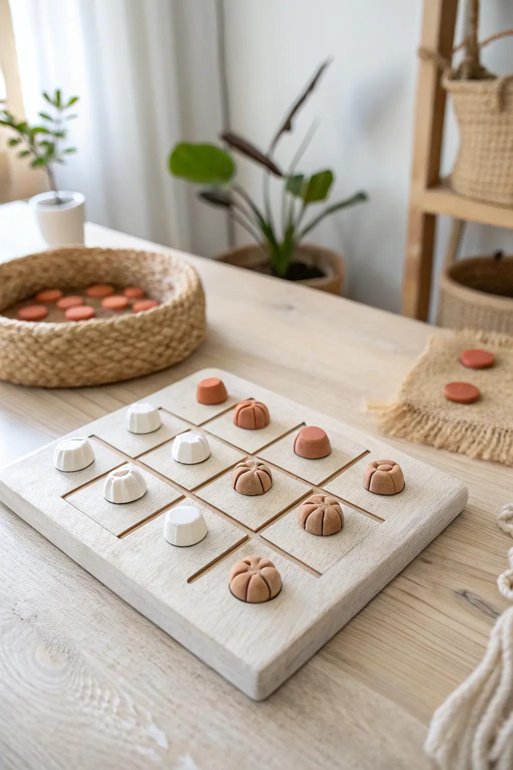 Craft your own fun with this charming clay tic-tac-toe set, where creativity meets play!