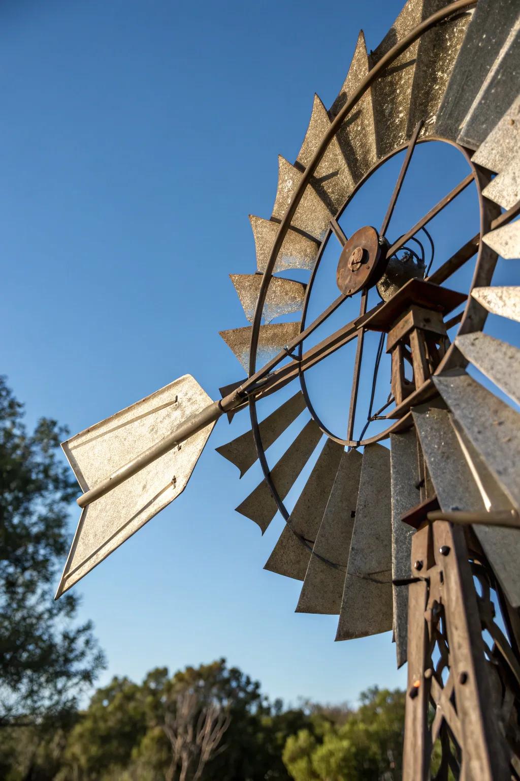 Rustic elegance in motion: handcrafted windmill blades bringing charm to your backyard.