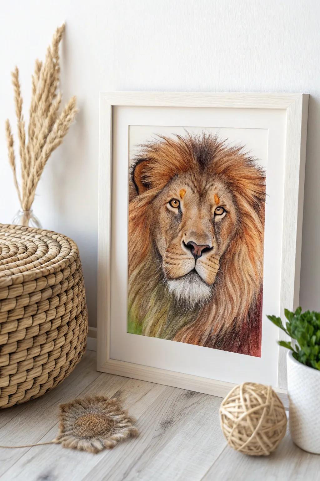Discover the beauty in every stroke - a majestic lion brought to life through colored pencil artistry.