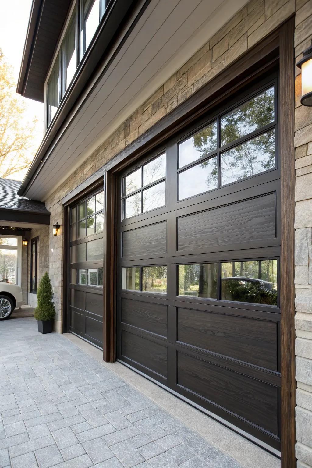 Elevate your garage aesthetics with a modern door featuring elegant window designs.