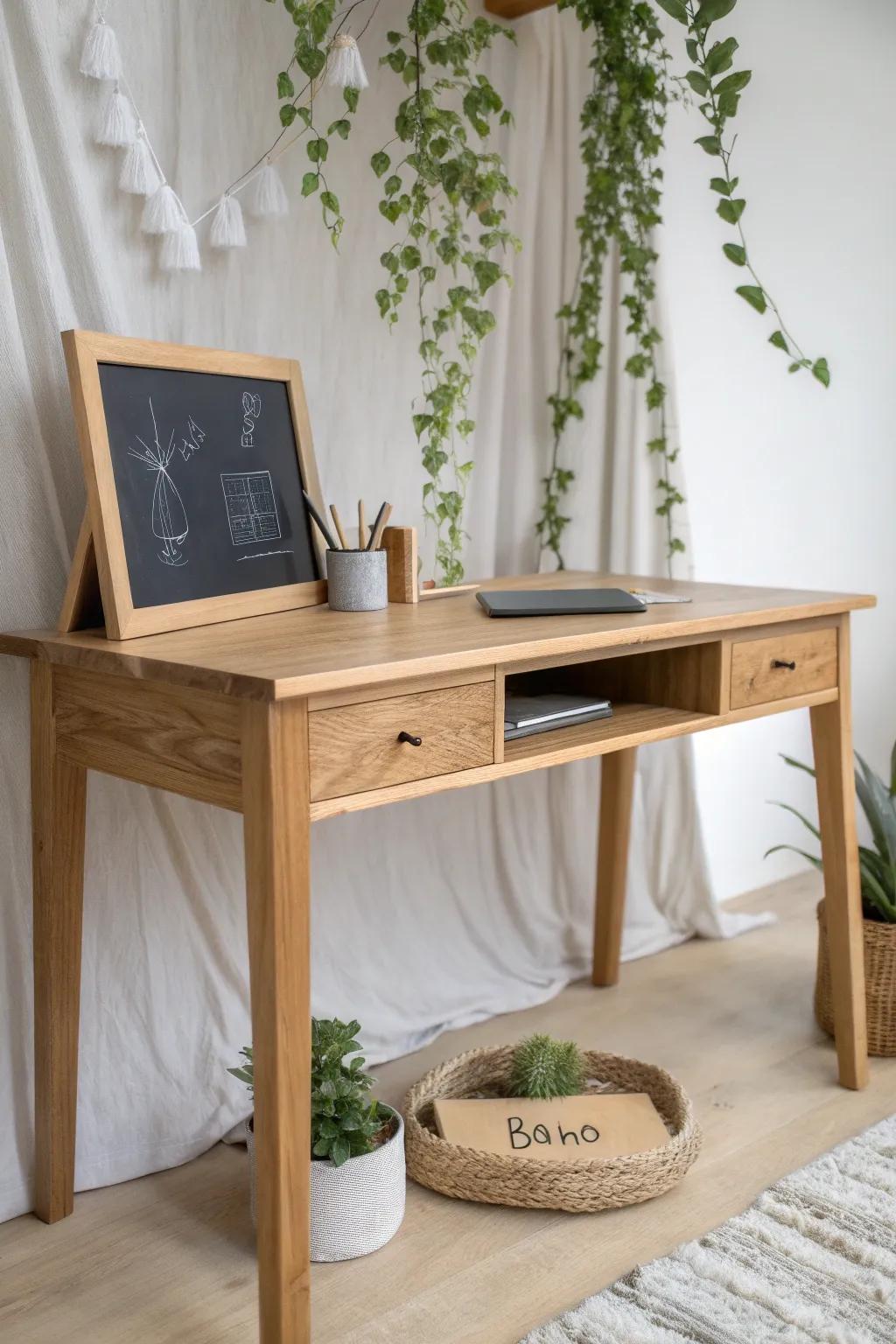 Elevate your creative space with a chic chalkboard desk—where minimalist design meets playful functionality.