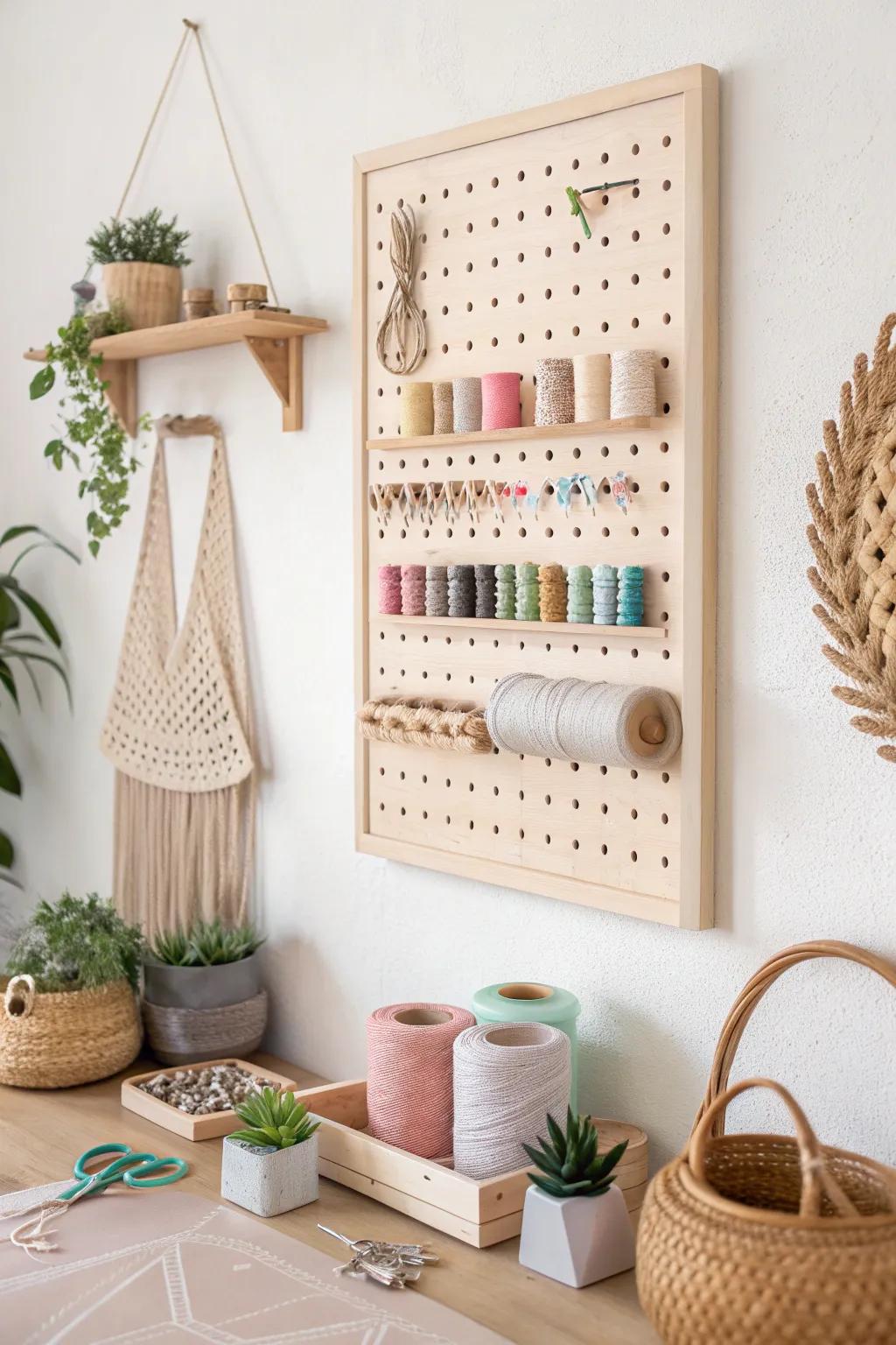 Transform your craft space with an accordion-style pegboard—where simplicity meets versatility in Scandinavian elegance.