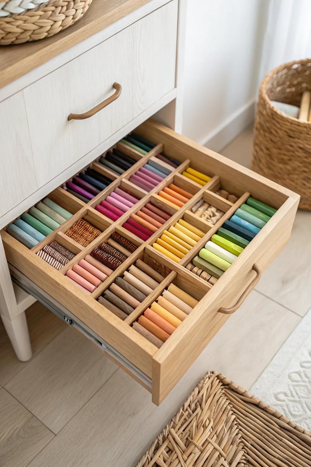 Transform chaos into a rainbow: Discover the art of crayon organization with minimalist elegance.