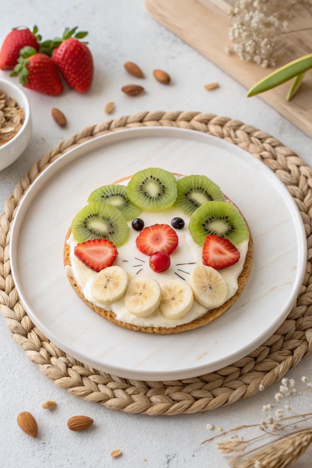 Bring your fruit pizza to life with charming animal faces—perfect for playful gatherings!