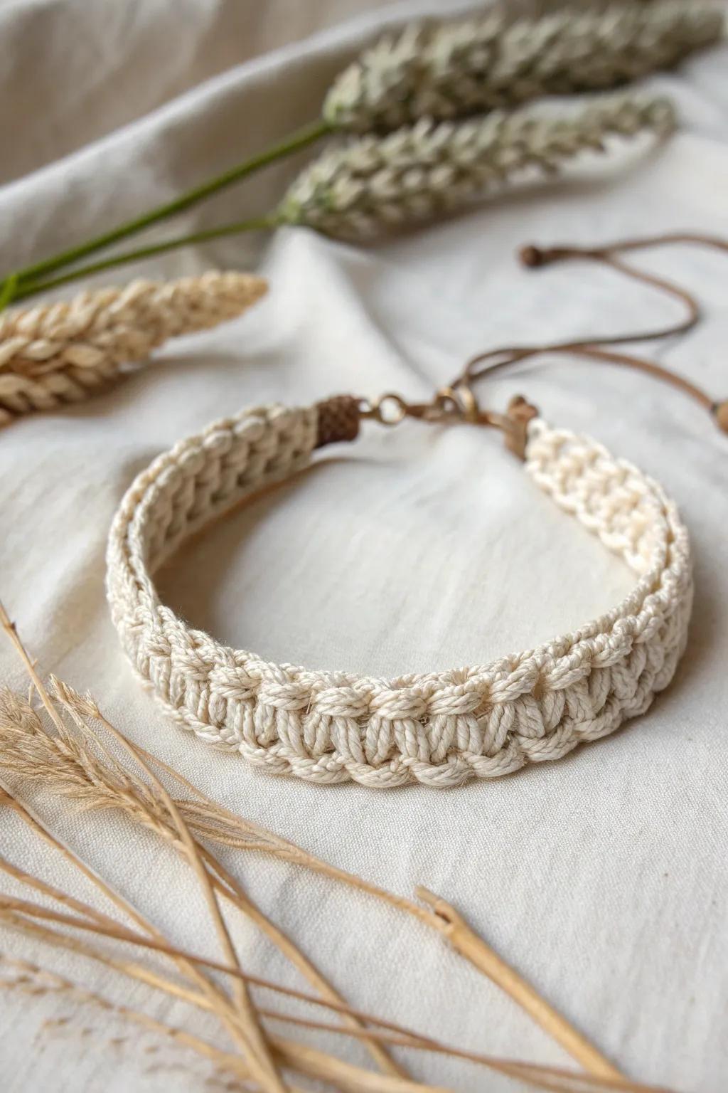 Embrace the boho spirit with this exquisite macrame choker, a testament to simplicity and skilled craftsmanship.