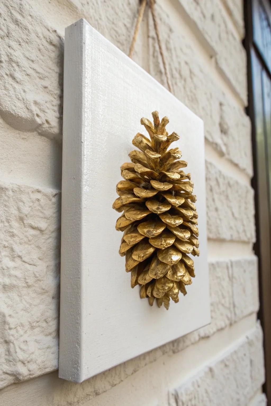 Elevate your holiday decor with a touch of minimalist charm: Metallic Pinecone Wall Art.