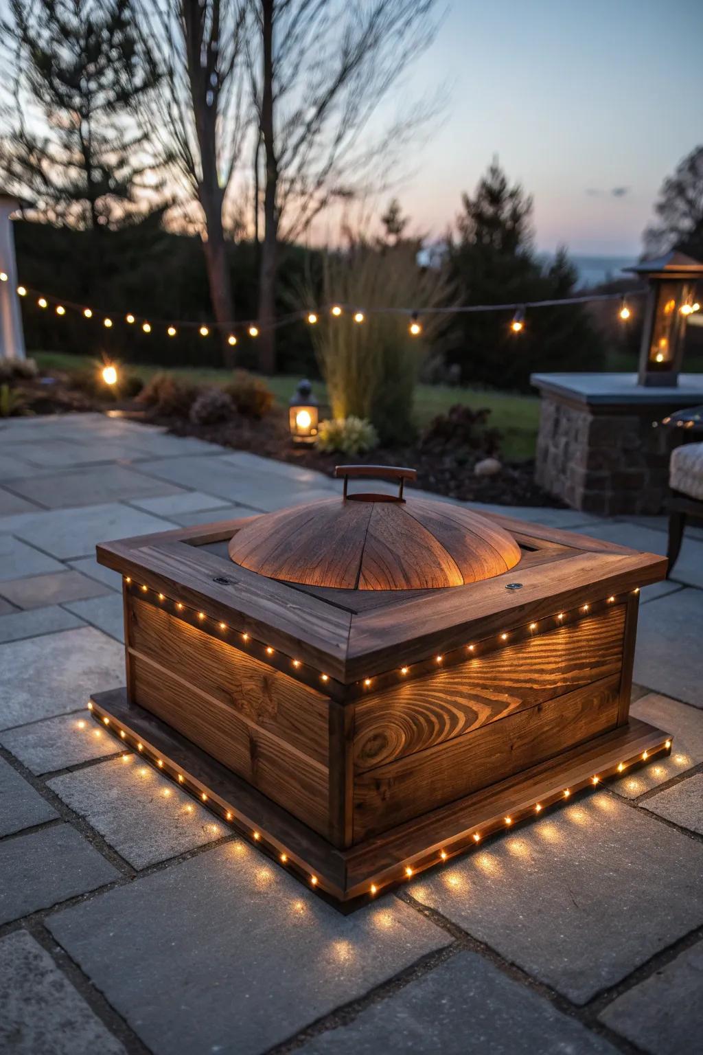 Illuminate your outdoor space with this stunning DIY firepit cover, complete with integrated LED lighting. Perfect for those who value craftsmanship and style.
