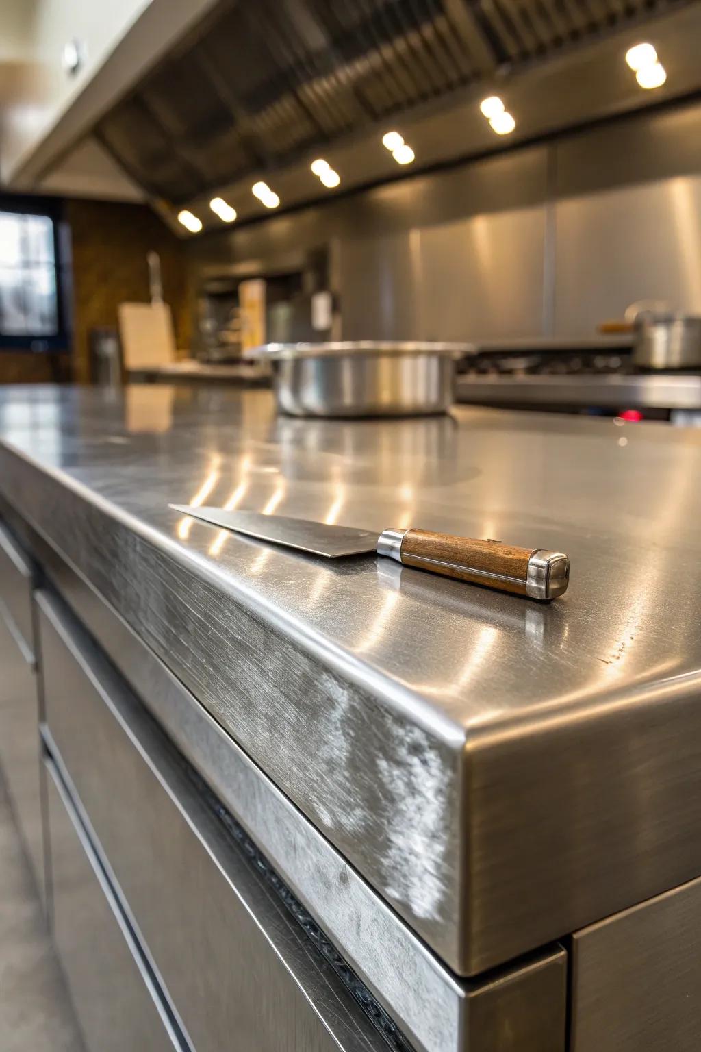 Elevate your kitchen with the modern elegance of stainless steel countertops.