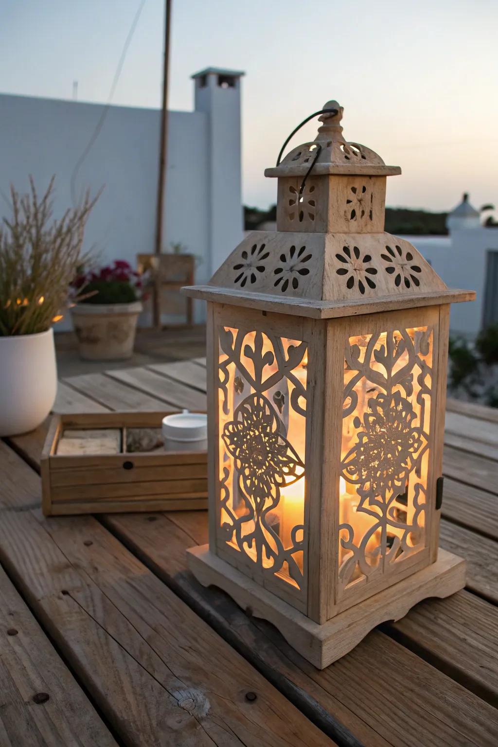 Illuminate your evenings with a handcrafted wooden lantern, perfect for adding charm and ambiance to your outdoor space.