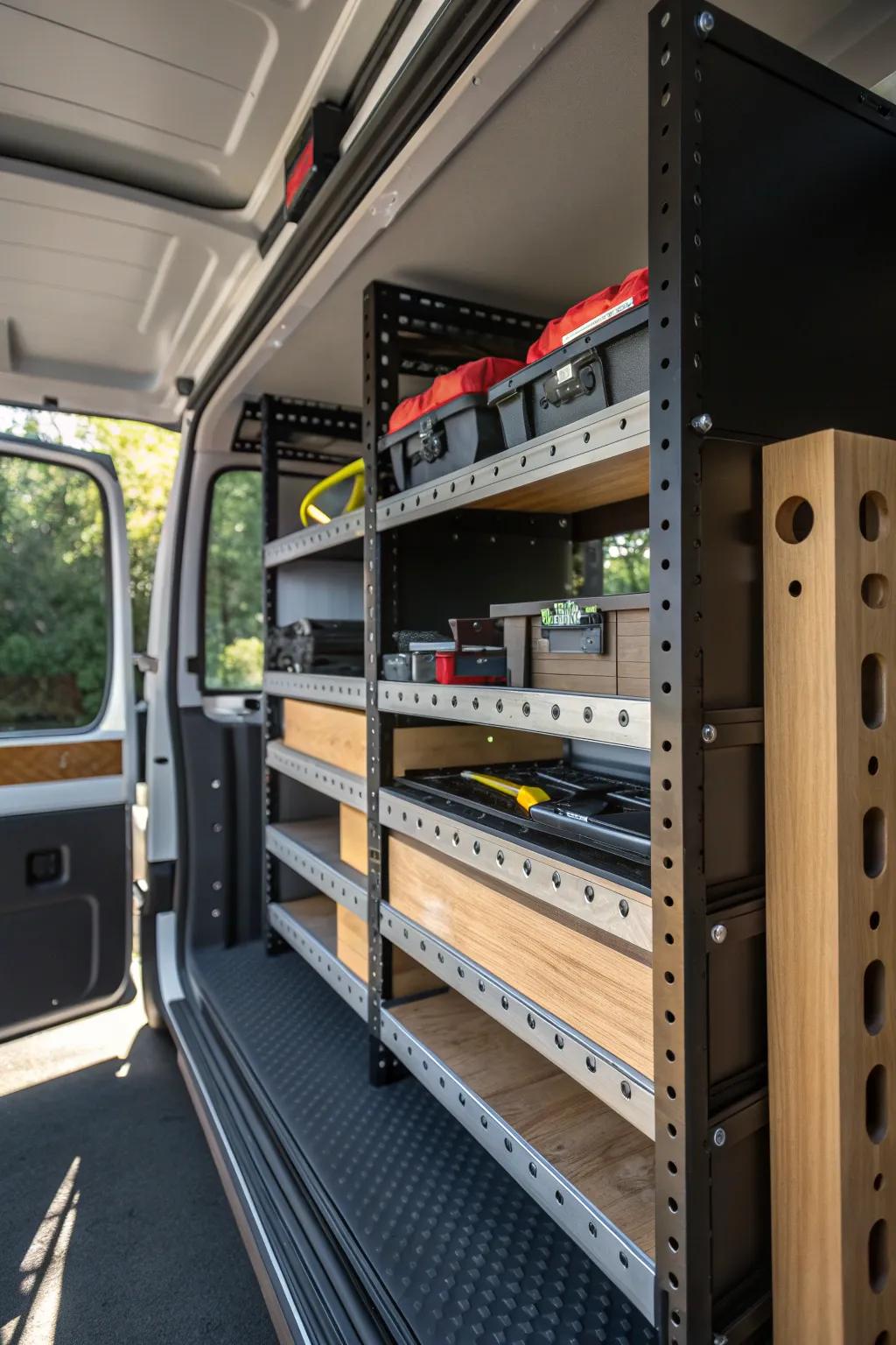 Transform your work van with modular shelving kits that combine adaptability with craftsmanship.