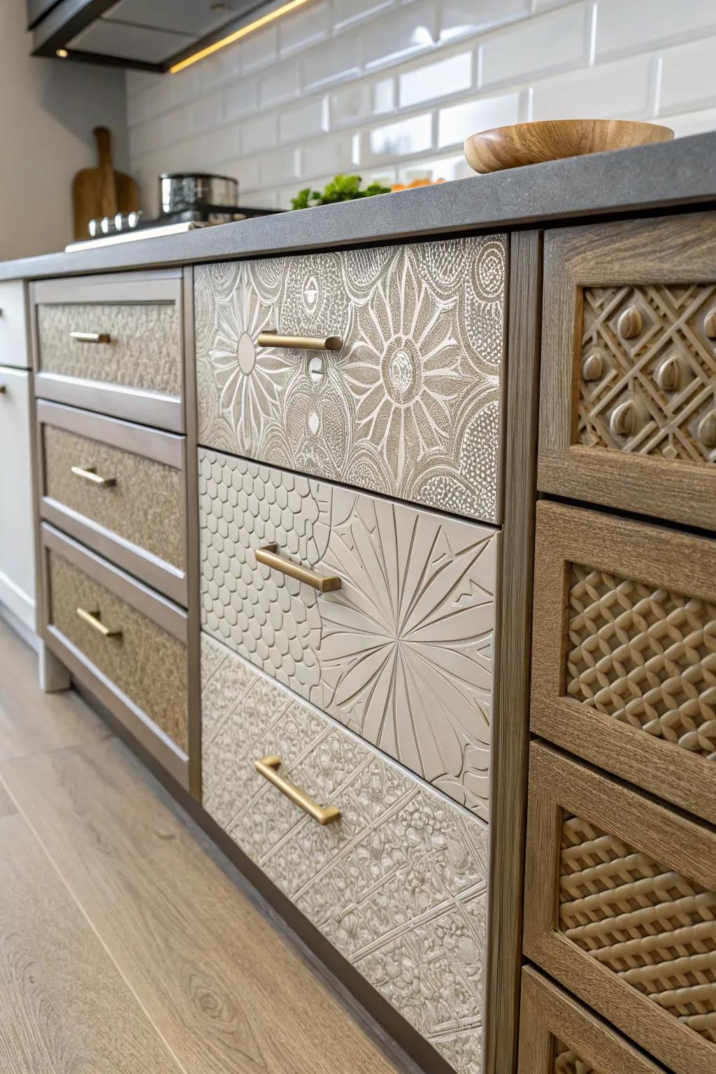 Textured drawer fronts bring depth and style