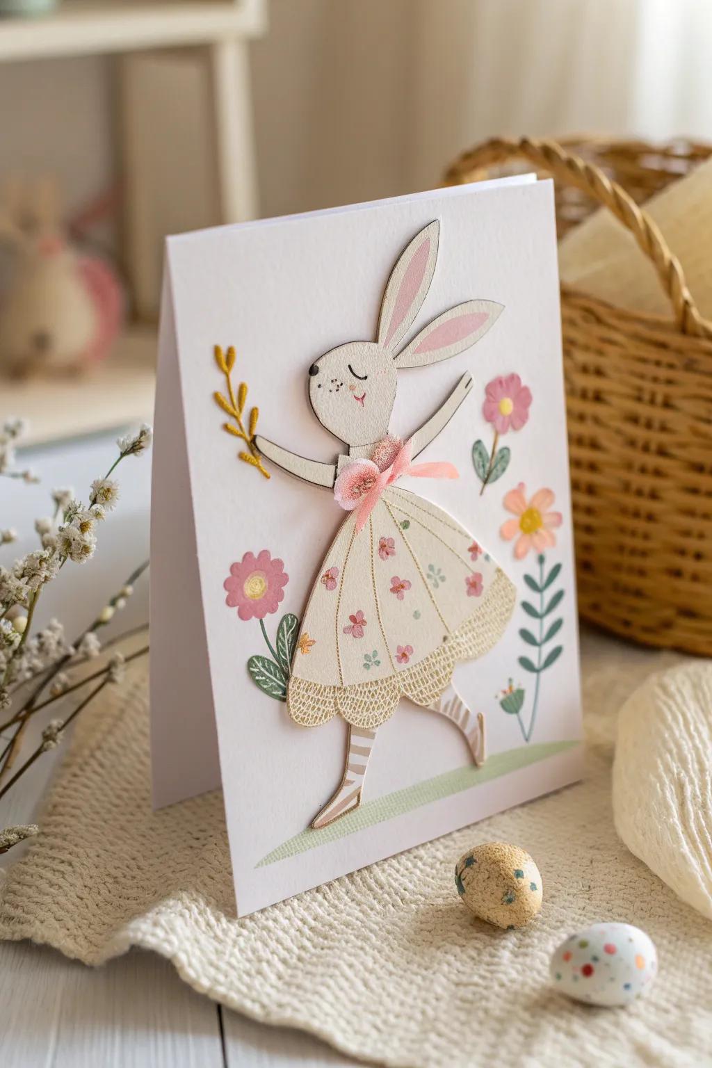 Bring your Easter greetings to life with a charming dancing bunny card!