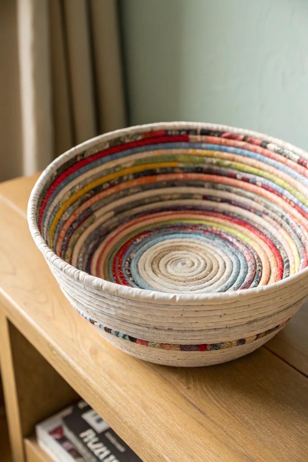 Transform old magazines into stunning bowls—perfect for adding a splash of color to your minimalist space!