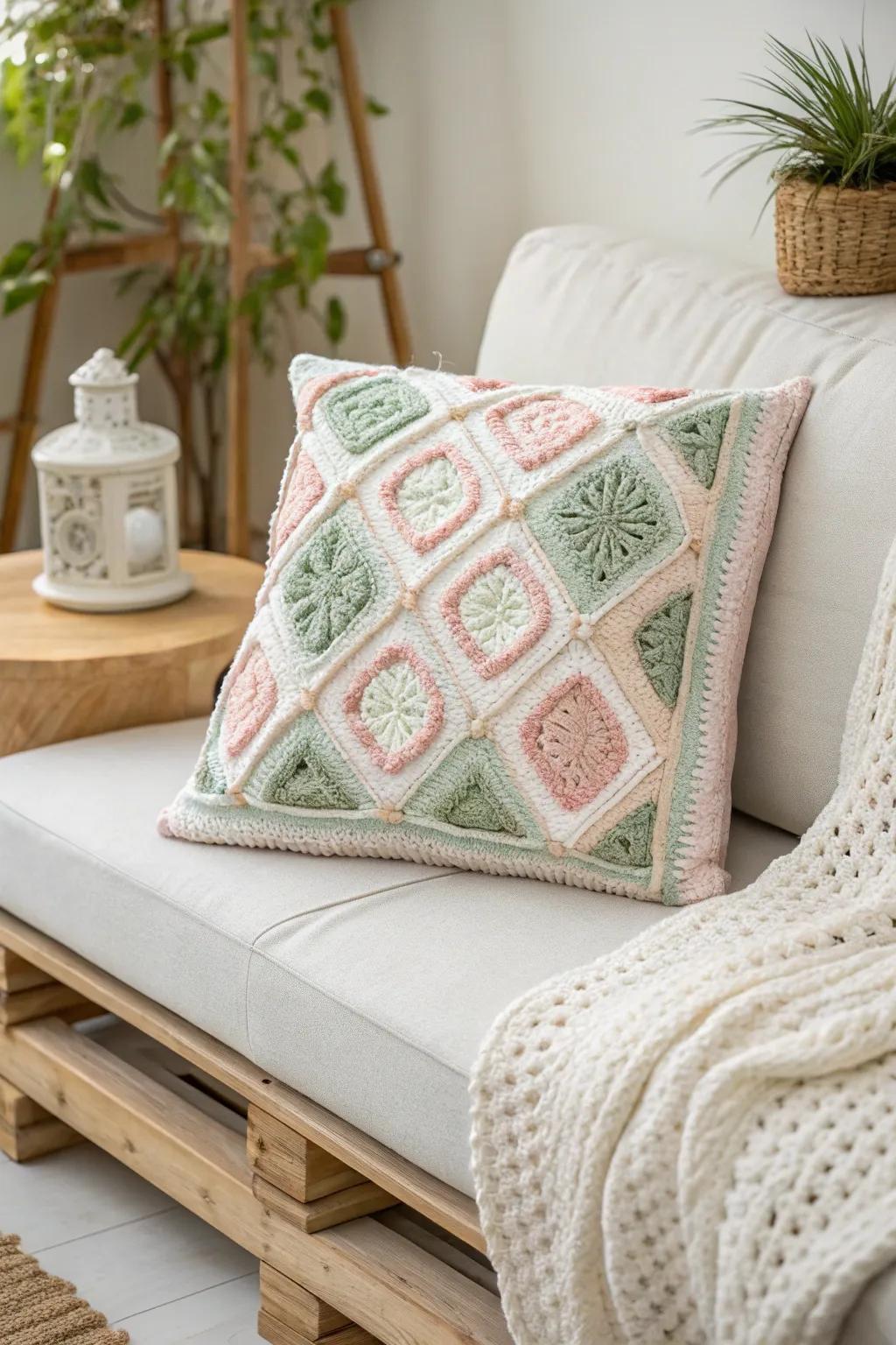 Add a touch of handmade elegance to your living room with this beautiful crochet cushion cover.