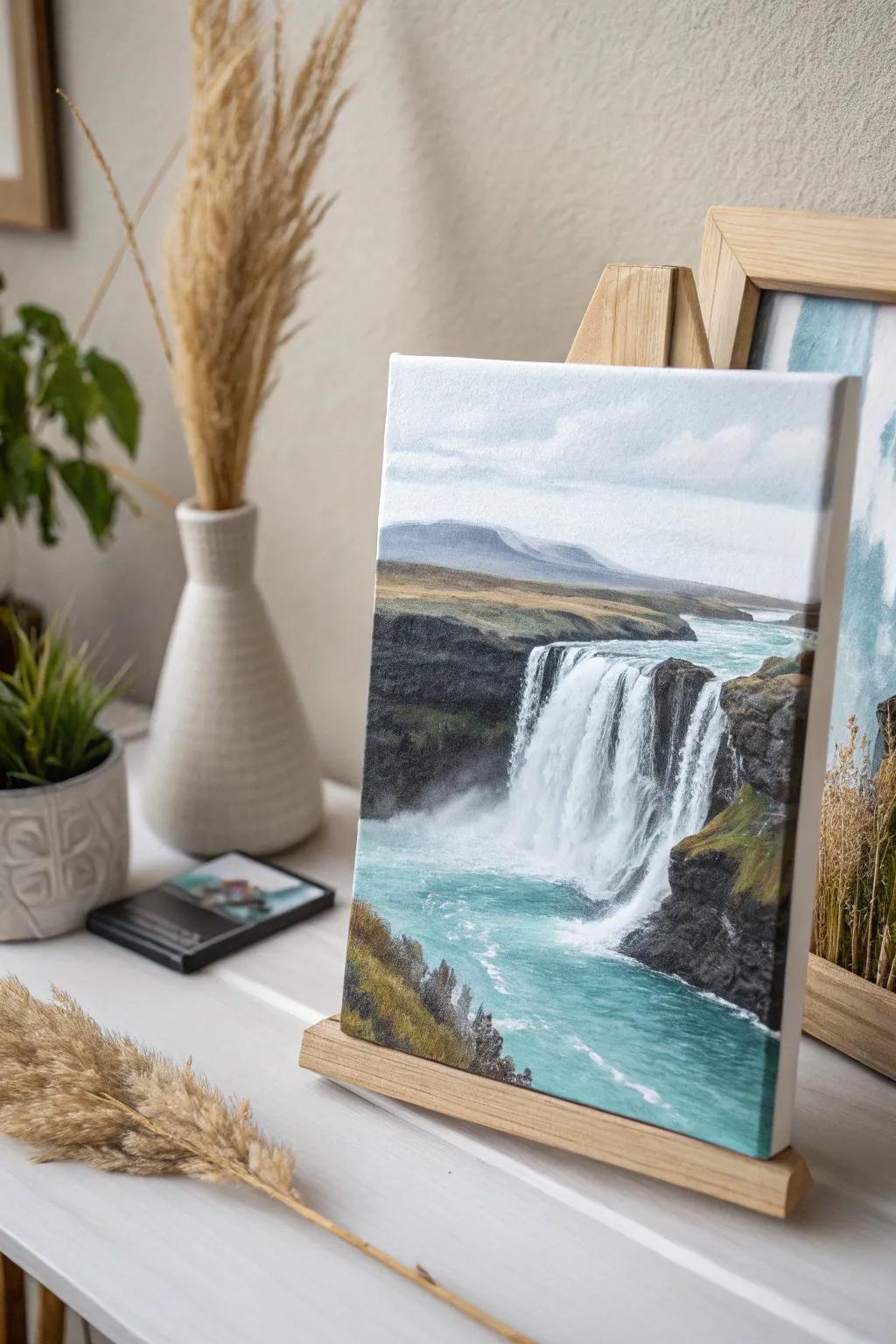 Capture the serenity of nature with this minimalist waterfall painting – a perfect blend of simplicity and elegance for your home.